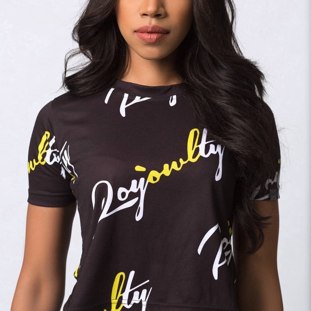 Black Yellow Royowlty Women’s Crop Designer Tee Shirt